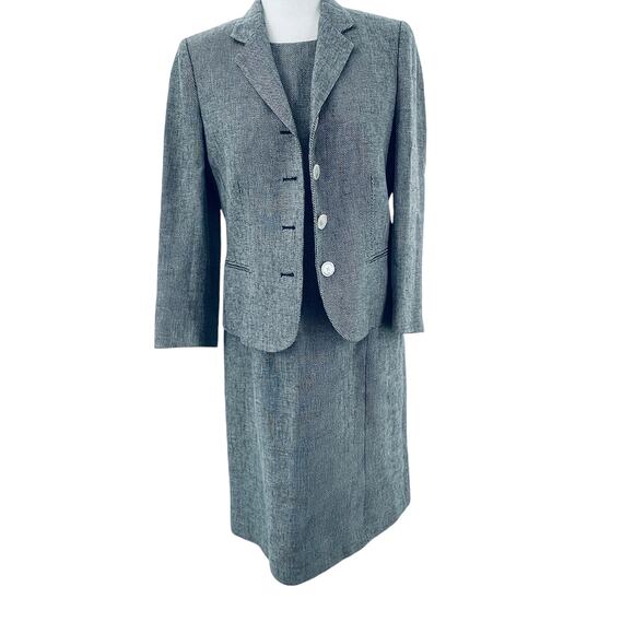 Lauren Ralph Lauren Black White Chevron Linen Dress & Jacket 2 Pc Set 10P - Picture 1 of 13